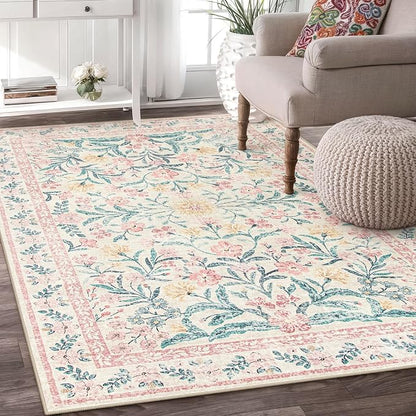 Wonnitar Pink Rugs for Nursery, 5x7 Washable Rug for Bedroom Girls, Boho Soft - Image 4