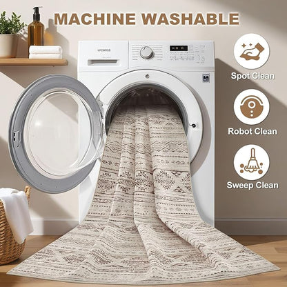 Nakagishi 5x8 Area Rug Living Room: Washable Boho Large Neutral Soft Farmhouse - Image 3