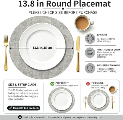 Maxpearl Faux Leather Round Placemats Set of 6, 13.8 inch, Heat Resistant - Image 3