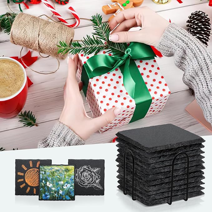68 Pcs 4 Inch Square Black Slate Coasters Bulk - Image 5