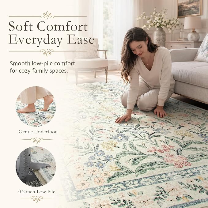 Wonnitar Large Rugs for Living Room, Soft Washable Floral 9x12 Area Rug for - Image 4