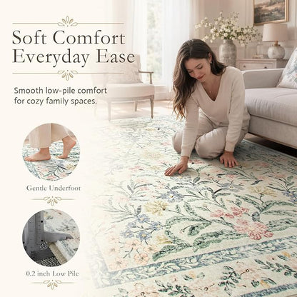 Wonnitar Large Rugs for Living Room, Soft Washable Floral 9x12 Area Rug for - Image 4