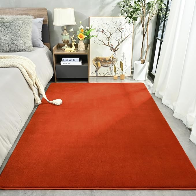 Amearea Modern Area Rugs for Bedroom Living Room, 4x6 Feet Orange Thickened - Image 2