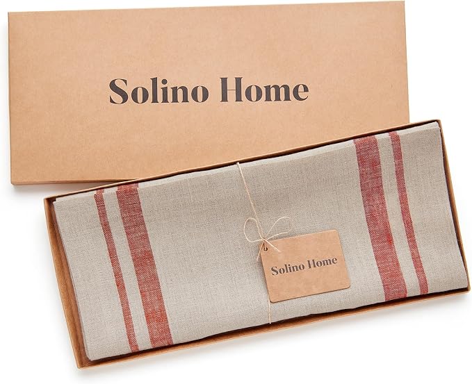 Solino Home 100% Pure Linen Table Runner, 14 x 108 in, French Stripe | Table - Image 5