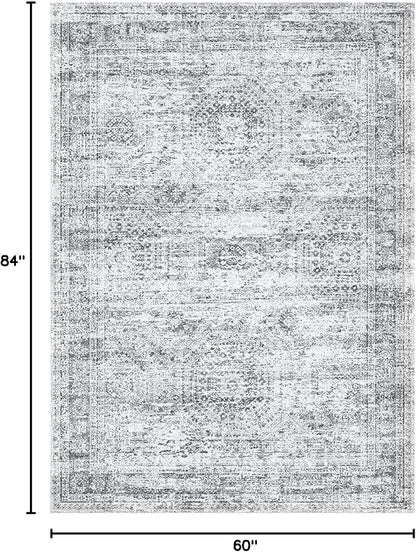 Soalmost 5x7 Area Rugs Gray Low Pile Indoor Washable Trendy Faded Style Rugs - Image 2