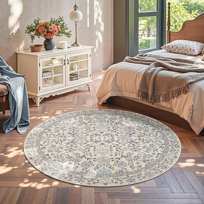 jinchan Zenith Round Rug 6ft Area Rug Soft 6'Round Vintage Floral Rug Non-Slip - Image 3