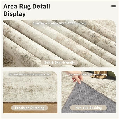 Soalmost 9x9 Beige Gray Round Rug 9ft Living Room Circle Rug Vintage Round Area - Image 6