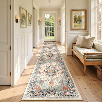 RELEANY Area Rugs Runner 3'x12' Washable Non-Slip, Floral Vintage Distress by RELEANY
