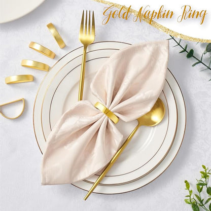 Gold Napkin Rings Set of 12, Semicircle Metal Bright Gold Napkin Holder Buckles - Image 2