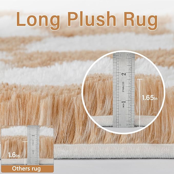 PureCozy 3x5 Area Rugs for Kids Room Brown Soft Shag Checkered Rug Modern - Image 2