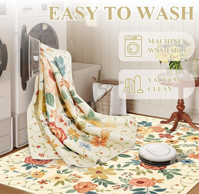DUKINO 2.6x12 Kitchen Runner Rug, Lightweight Floral Washable Rug - Image 5