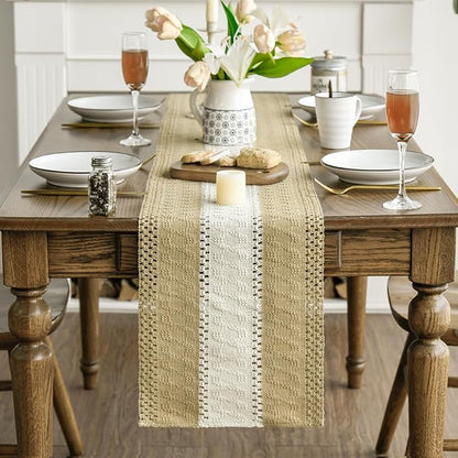 Artoid Mode Burlap Brown Farmhouse Woven Table Runner 12x90 Inch | Seasonal - Image 2