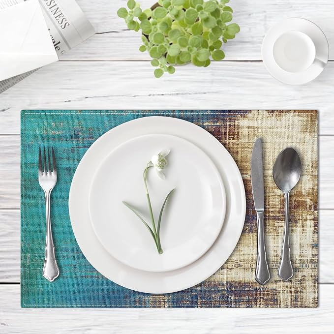 Emvency Farmhouse Placemats Set of 6, 12x18 Inch, Teal Coastal | Farmhouse - Image 2