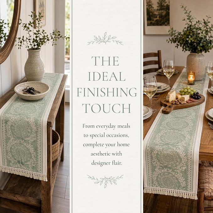 14x119 Medallion Table Runner Waterproof Rustic Farmhouse Macrame | Planning a - Image 7