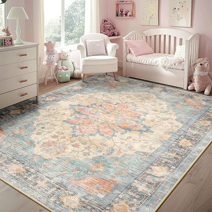 RELEANY Area Rugs 5'x8' Washable Non-Slip, Floral Vintage Distress Medallion - Image 2