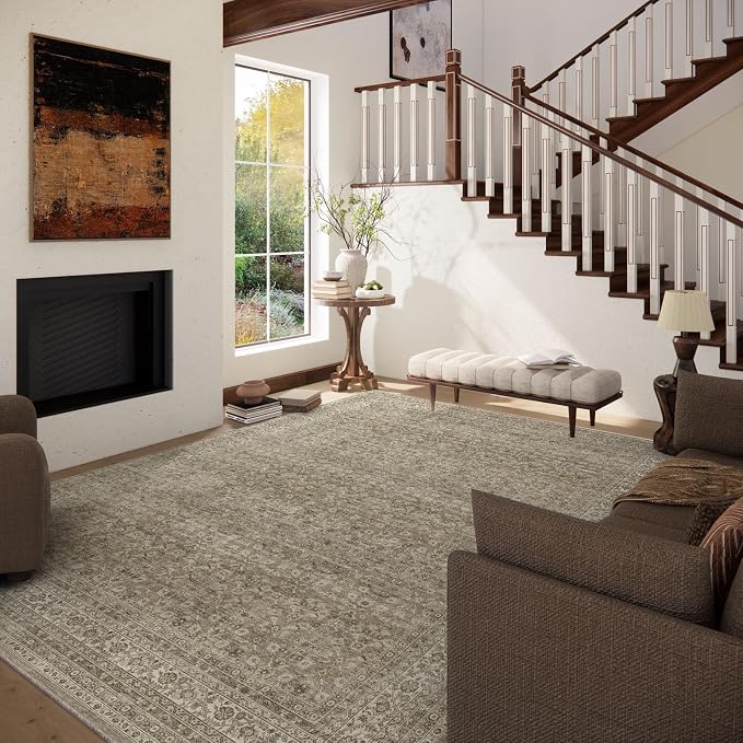 Washable Area Rugs for Living Room: 10x14 Bedroom Rug Vintage Large Rugs Stain - Image 2