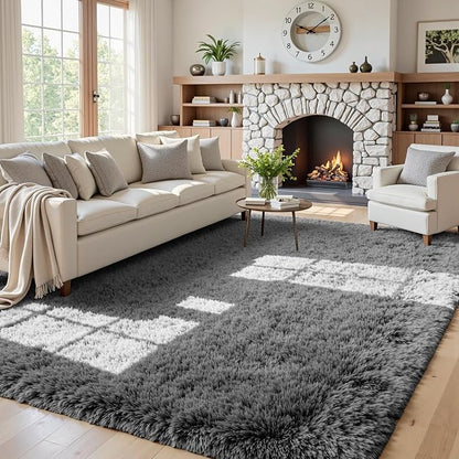 5x8 Area Rugs for Living Room: Soft Fluffy Shag Light Grey Rugs for Bedroom by CarpetAddColortoYourLife