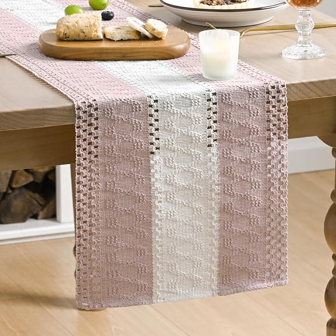 Artoid Mode Pink Farmhouse Woven Table Runner 12x60 Inch | Seasonal Holiday by ArtoidMode