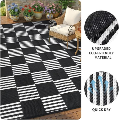 Garvee Waterproof Outdoor Rug 10x14, Checkered Foldable Plastic Straw Patio - Image 5