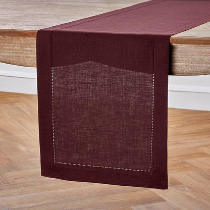 Solino Home 100% Pure Linen Table Runner Burgundy Hemstitch, 14 x 156 in | - Image 2