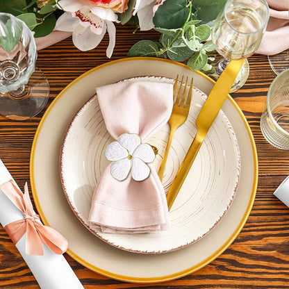 Patelai Set of 6 White Flower Napkin Rings Bulk Gold Napkin Ring Holders | - Image 2
