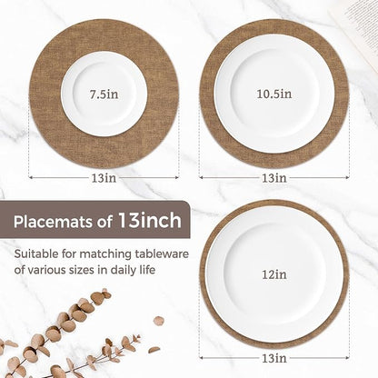 13" Round Placemats Set of 6, Reversible Faux Leather Heat Resistant Table Mats - Image 2