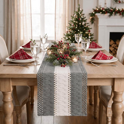 Artoid Mode Grey Farmhouse Woven Table Runner 12x108 Inch | Seasonal Holiday - Image 2