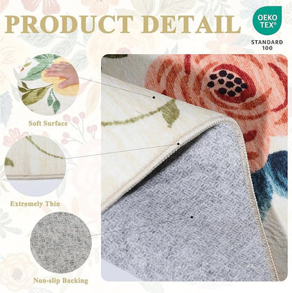 DUKINO 2x4 Rug for Entryway, Washable Kitchen Floral Runner Rug - Image 4