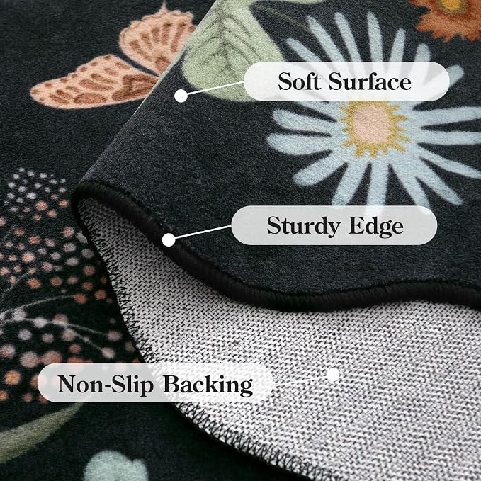 Lahome Floral Rugs for Living Room, 5x7 Area Rugs Ultra-Thin Soft Washable Rug - Image 6