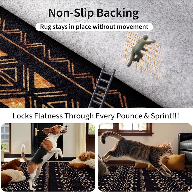 SERISSA 8x10 Area Rugs for Living Room, Washable Non-Slip Black and Gold Boho - Image 6