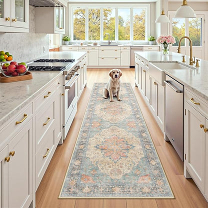 RELEANY Area Rugs Runner 2'6"x8' Washable Non-Slip, Floral Vintage Distress by RELEANY