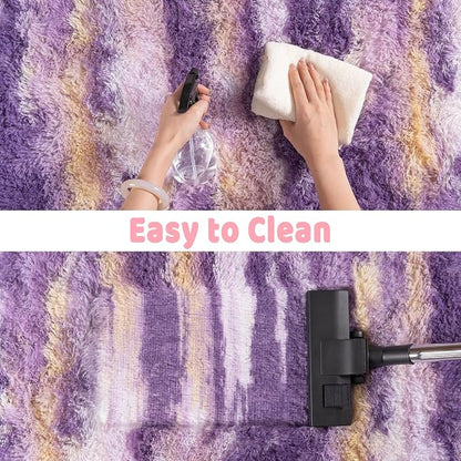 Soft Runner Rugs for Bedroom Hallways, 2x4 Abstract Purple Fluffy Shag Throw - Image 7