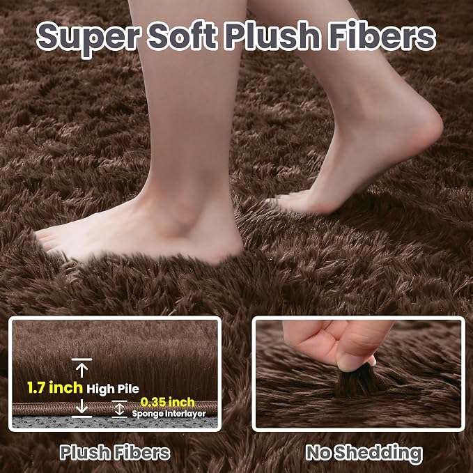5x8 Area Rugs for Living Room: Soft Fluffy Shag Brown Rugs for Bedroom - Image 5