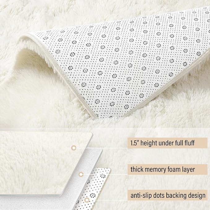 BENRON Fluffy Rugs for Living Room 6x9 Cream White, Washable Large Area Rugs - Image 3