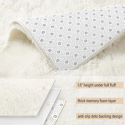BENRON Fluffy Rugs for Living Room 6x9 Cream White, Washable Large Area Rugs - Image 3
