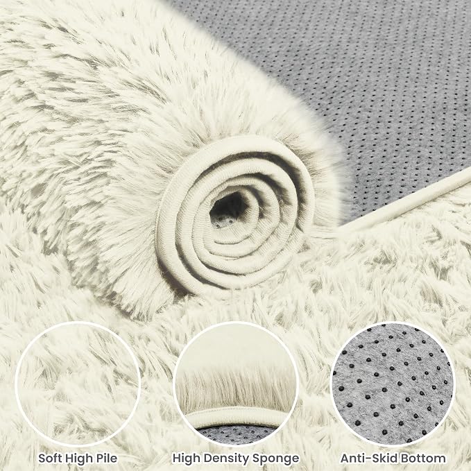 4x6 Area Rugs for Living Room Rug: Soft Fluffy Shag Cream White Rugs for Bedroom - Image 6
