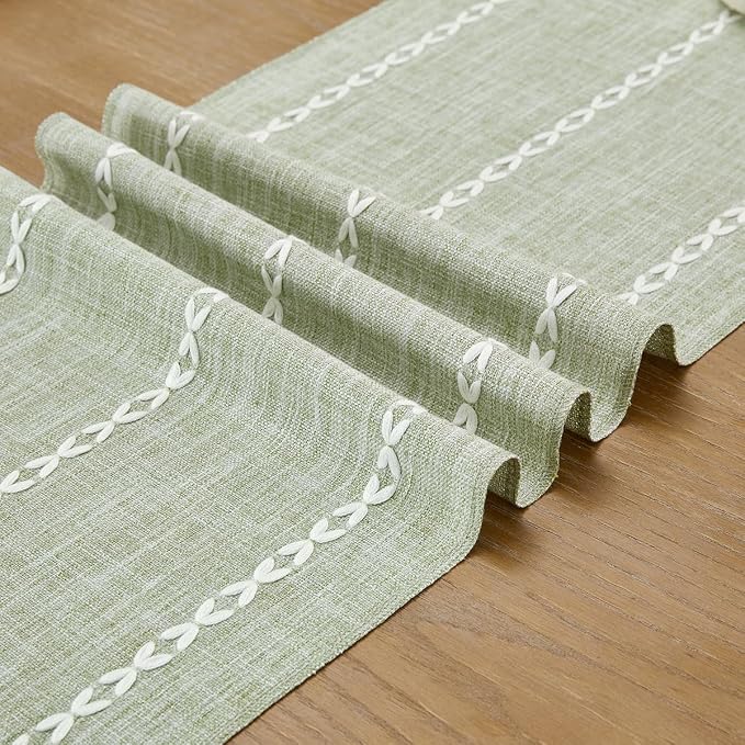 Wracra Rustic Linen Table Runner, Sage Green Table Runners 90 inches Long | - Image 2