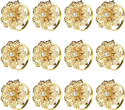 KPOSIYA Set of 20 Napkin Rings, Metal Gold Hollow Out Flower Napkin Ring Holder by KPOSIYA