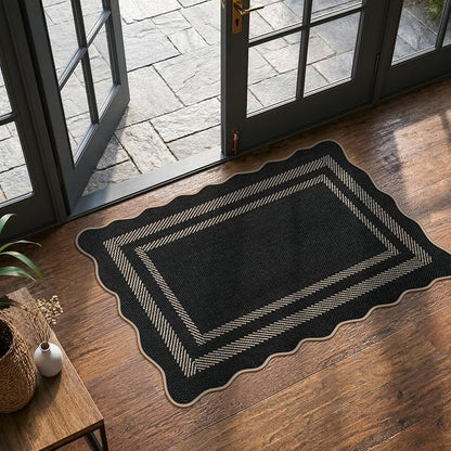 LIVEBOX Scalloped Easy Jute 2x3 Kitchen Rug, Washable Non Slip Farmhouse Area by LIVEBOX