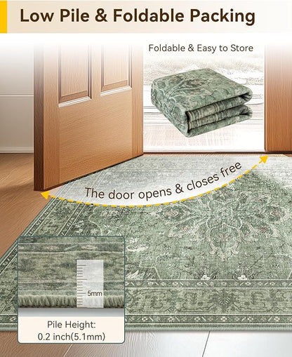 RELEANY Area Rugs Large 10'x12' Washable Non-Slip, Floral Vintage Distress - Image 4