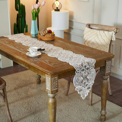 ARTABLE Off White Lace Table Runner Macrame Dresser Scarf Modern 10x70Inch | - Image 5