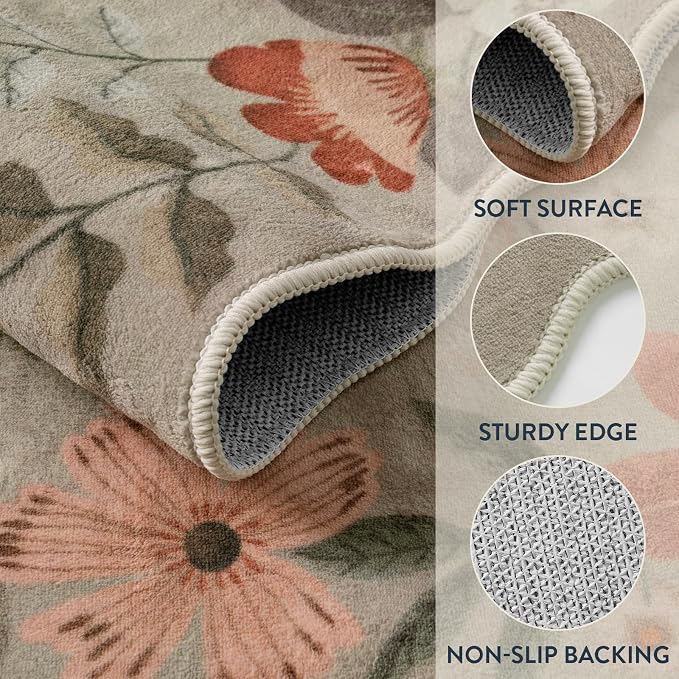 Lahome Floral Machine Washable Rug, 3x5 Rug Non Slip Soft Bedroom Rugs - Image 7