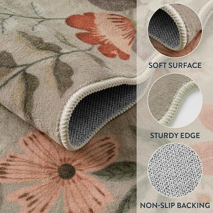 Lahome Floral Machine Washable Rug, 3x5 Rug Non Slip Soft Bedroom Rugs - Image 7