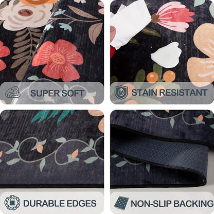6x9 Area Rug, Floral Rugs for Living Room, Stain-Resistant Washable Bedroom Rug - Image 6