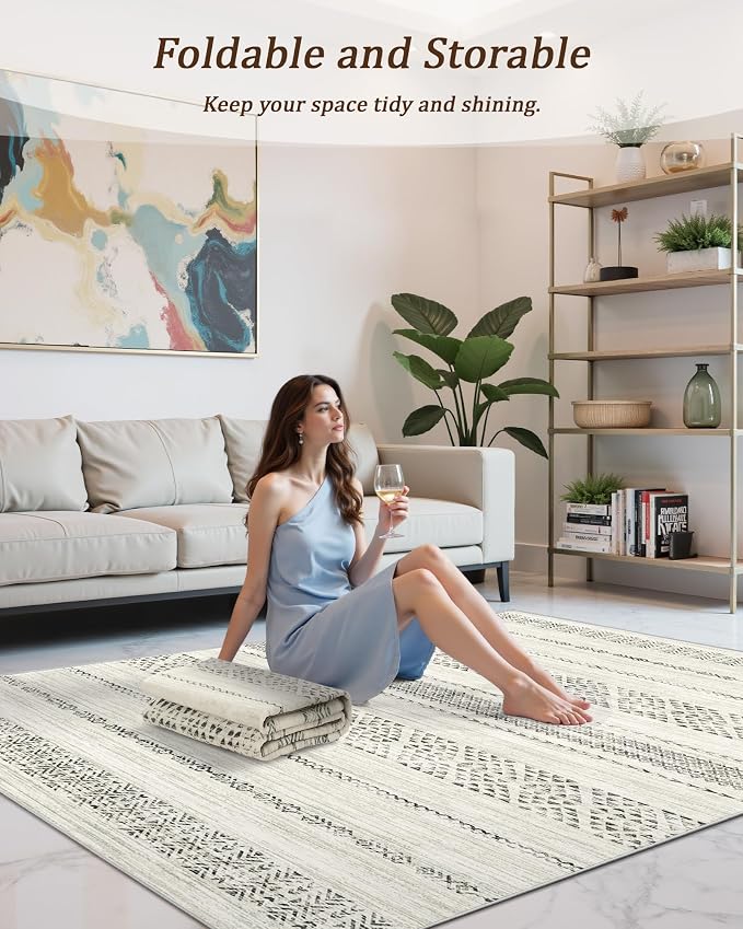 Miukiki 5x7 Area Rug for Living Room Moroccan Washable Rugs Non Slip Indoor - Image 5