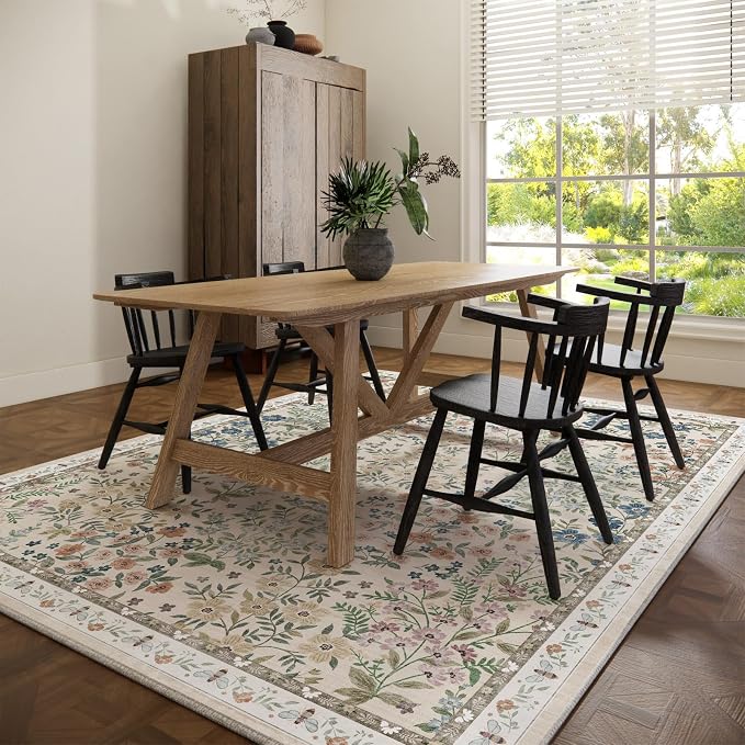 Machine Washable Rugs for Living Room: 8x10 Area Rugs for Bedroom Floral Non - Image 6