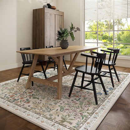 Machine Washable Rugs for Living Room: 8x10 Area Rugs for Bedroom Floral Non - Image 6
