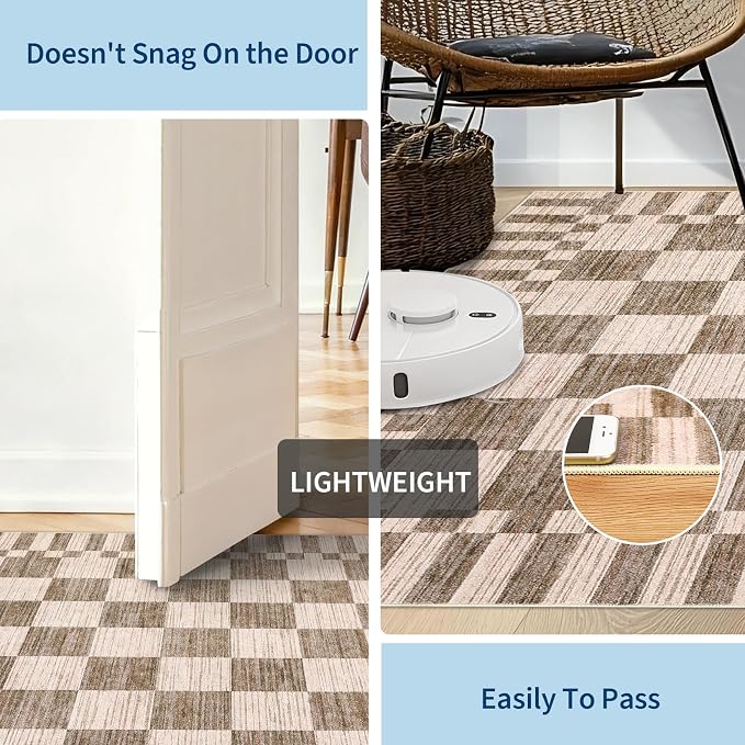 GarveeHome Brown Checkered Rug 2x3 Washable Rug Non-Slip - Image 7