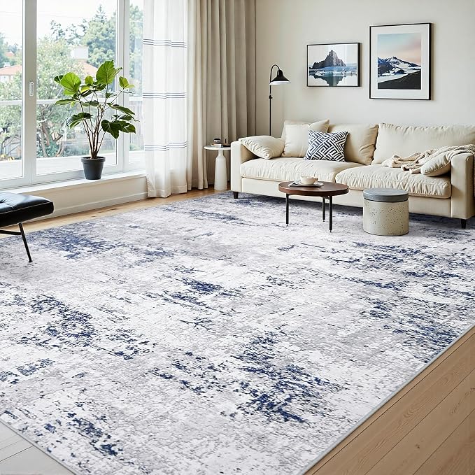 Area Rugs 10x14 Living Room: Large Modern Abstract Washable Rug Soft Anti-Skid - Image 2