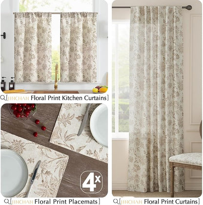 JINCHAN Sliva Linen Floral Placemats Set of 4 Farmhouse 13x19 Inch Taupe | - Image 8